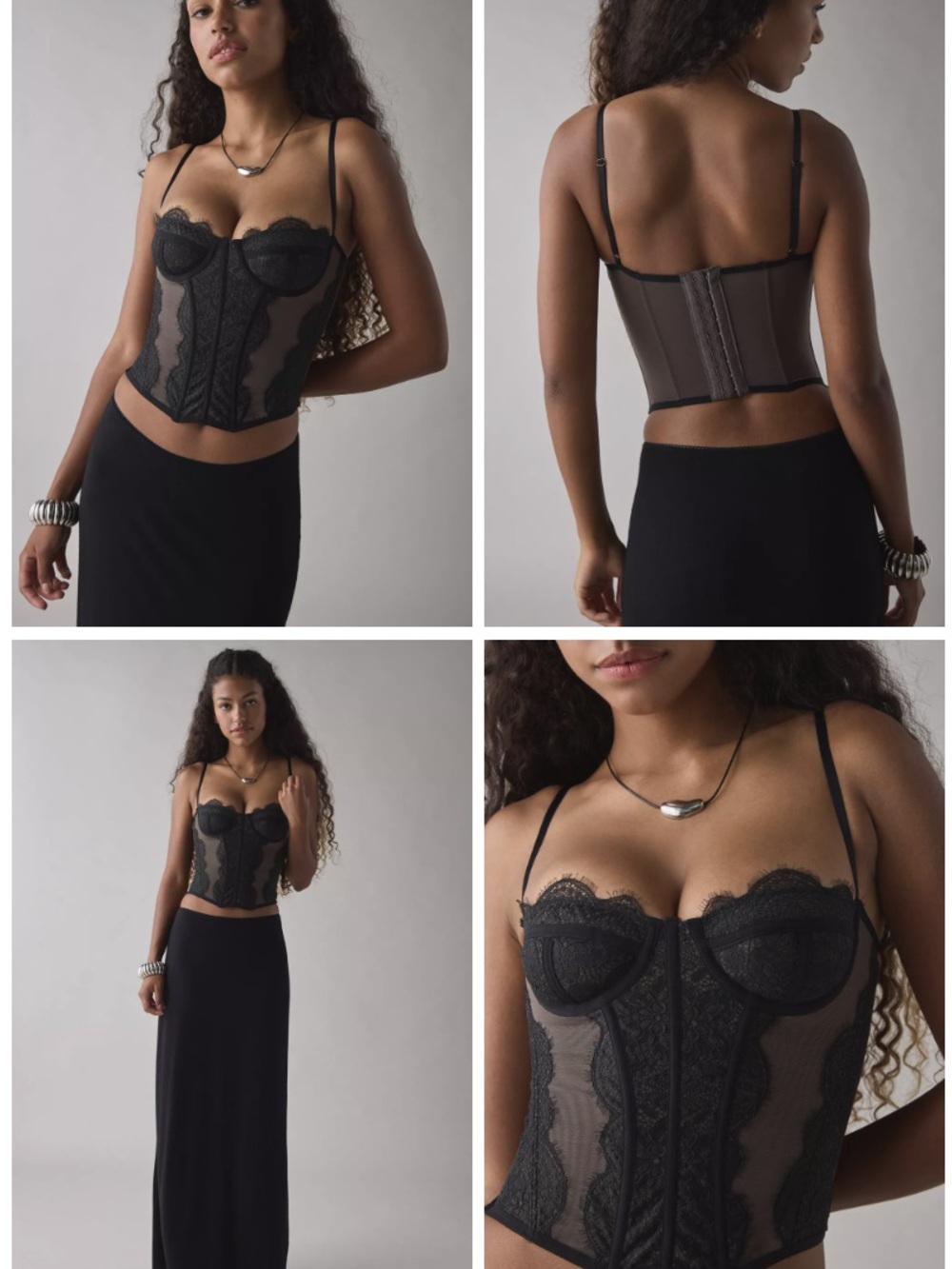 Urban Outfitters Black Lace Longline Bustier Corset Top